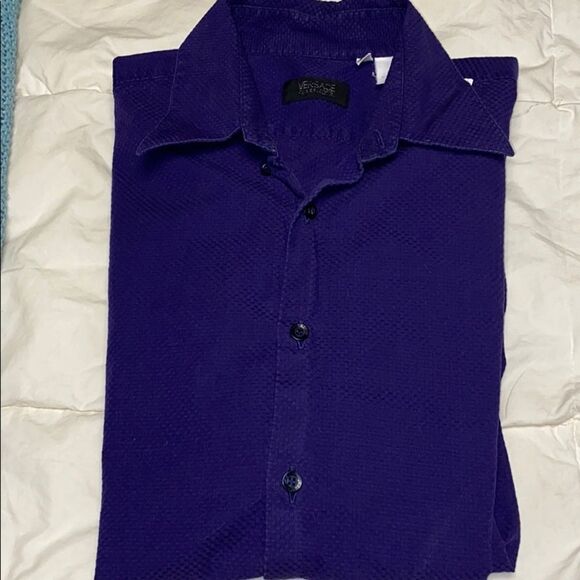 Versace Classic V2 Short Sleeved Deep Purple Casual Botton Down Men’s Top size L - Picture 1 of 10